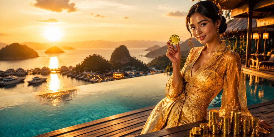 Model Vietnam berpose dinamis di depan layar yang menampilkan berbagai pilihan taruhan olahraga