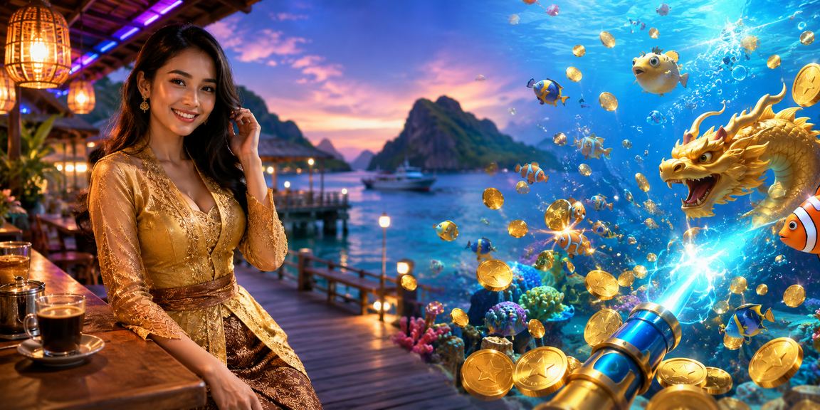 Suasana permainan tembak ikan di kafe Vietnam dengan atmosfer santai dan menyenangkan